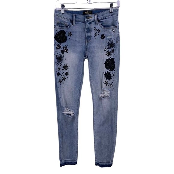 Juicy Couture Denim - Juicy Couture Distressed Denim Beaded Raw Hem Skinny Jeans Size 25